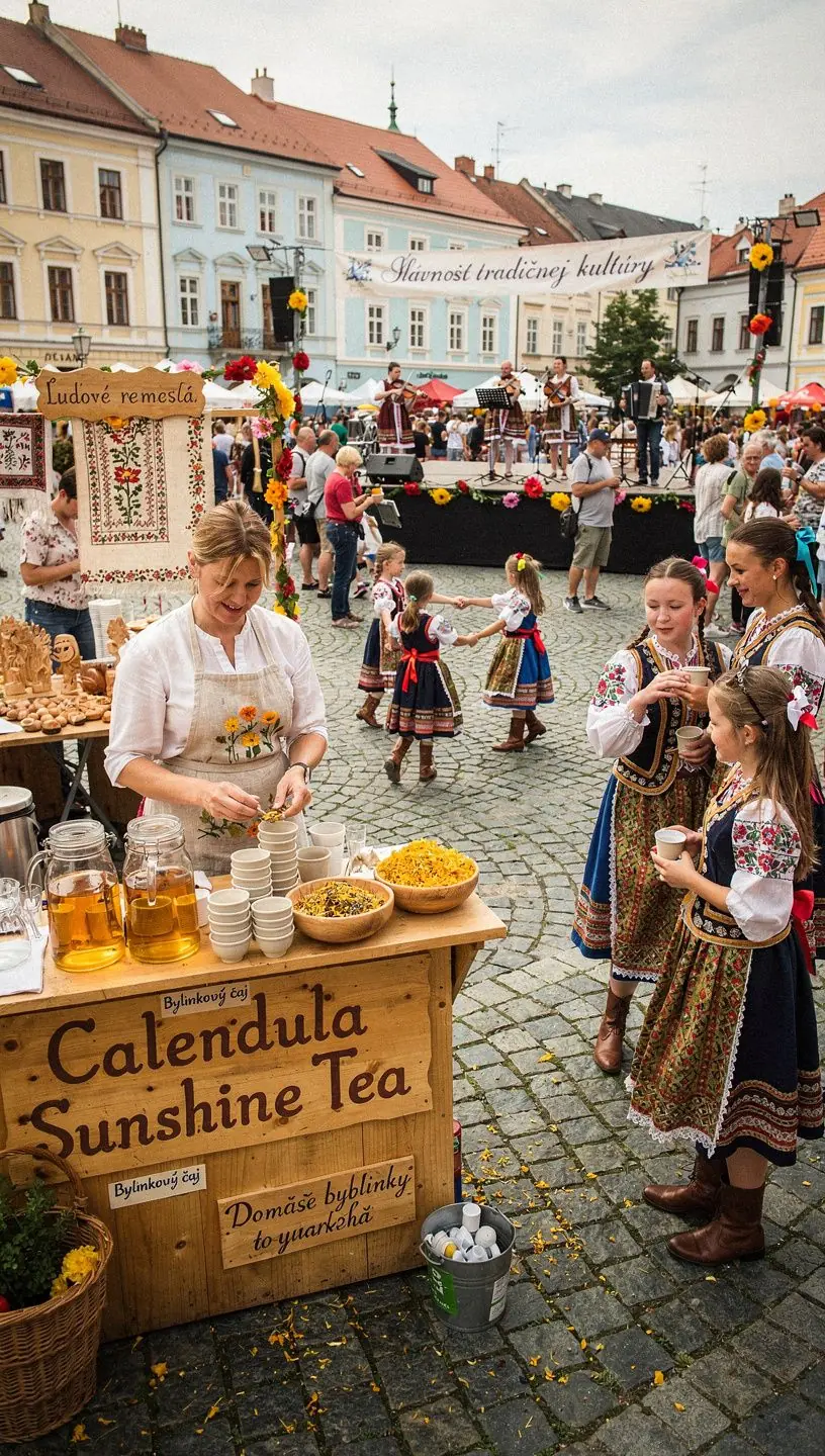 Hrnček čaju z nechtíka na drevenom stole